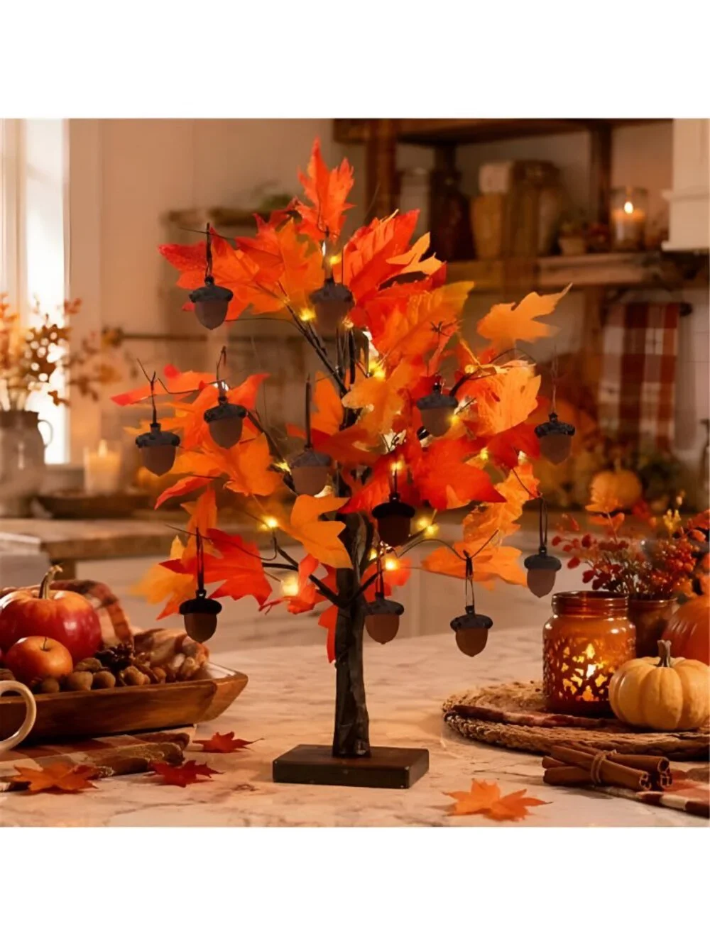 Fall Decorations for Home, Thanksgiving Decorations, 24”/2FT Lighted Fall Maple
